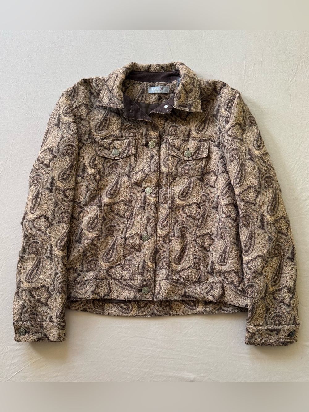 Vintage Kate Hill Wool Blend Paisley Woven Trucker Jacket
